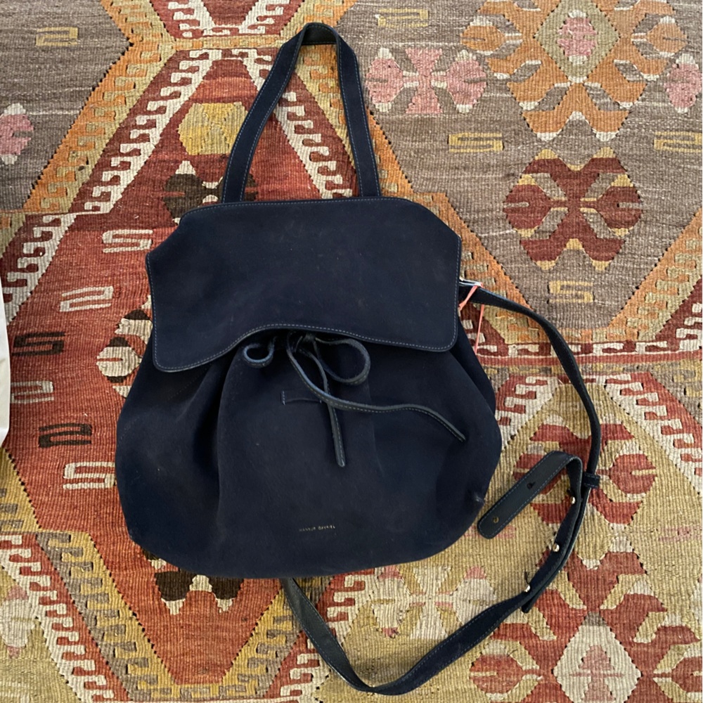 Mansur Gavriel navy suede bag with cross body strap